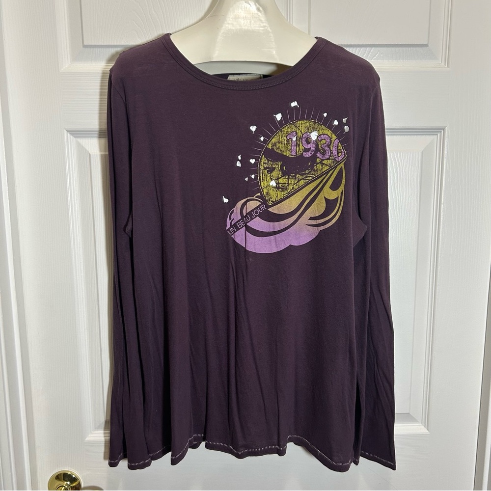 2000s Old Navy Dark Purple Graphic Long Sleeve Tee